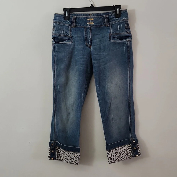 Vintage Roberto Cavalli Capri Jeans Leopard print Size 44 (italian) 8 in US - Picture 1 of 5